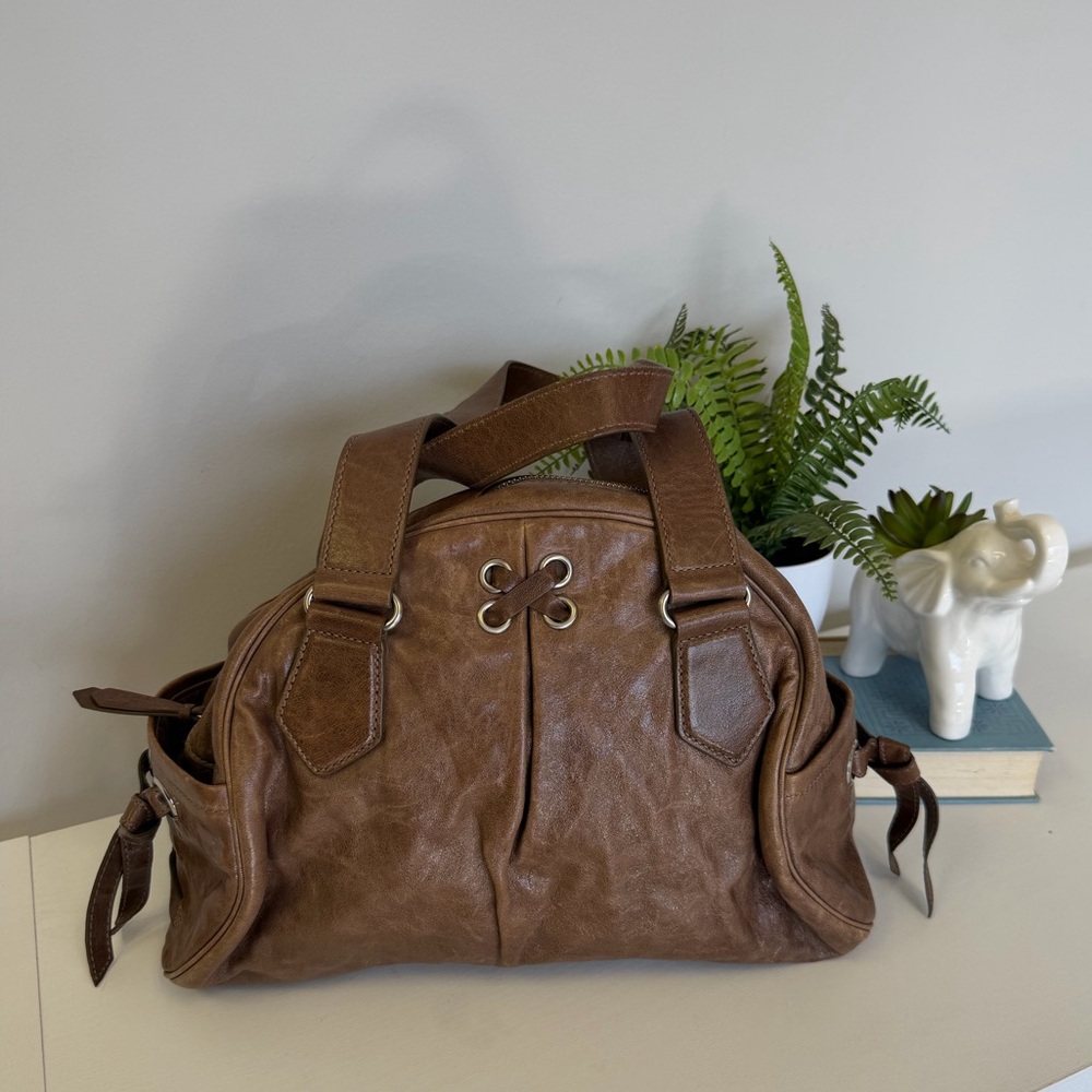 Cole Haan Done Satchel Brown Grommet II Unit Leather Bag Y2K